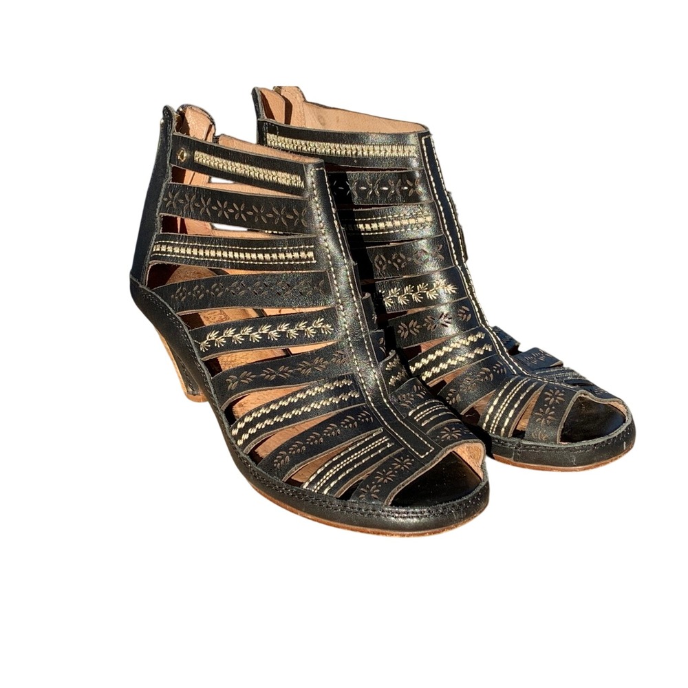 Pikolinos Black Leather Cutout Gladiator Heels Size 37